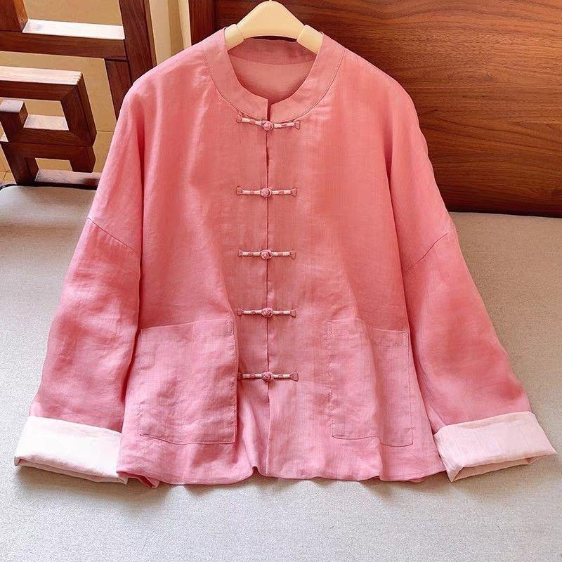 women new chinese style linen blend cardigan mandarin collar frog button contrast cuff three-quarter sleeve casual loose fit top M розовый
women new chinese style linen blend cardigan mandarin collar frog button contrast cuff three-quarter sleeve casual loose fit top M розовый