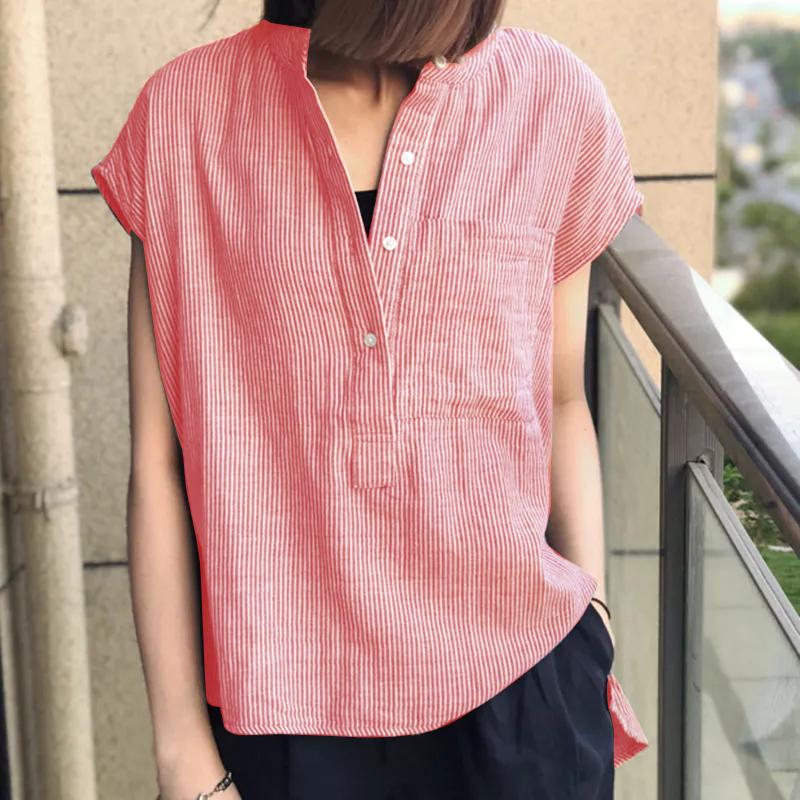 ZANZEA Женская летняя блузка с коротким рукавом в полоску 5XL красный
ZANZEA Женская летняя блузка с коротким рукавом в полоску 5XL красный