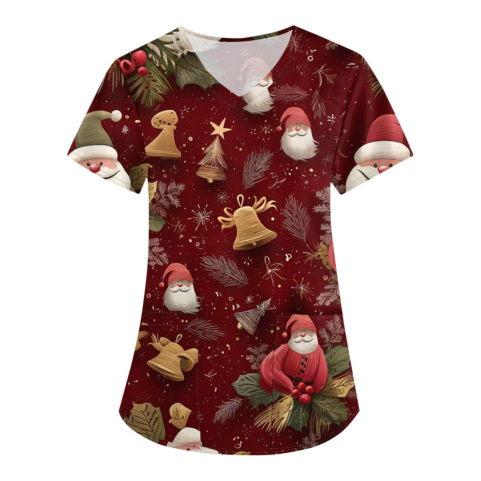 Женская свободная униформа с V-образным вырезом, короткими рукавами и рождественским принтом S
Женская свободная униформа с V-образным вырезом, короткими рукавами и рождественским принтом S