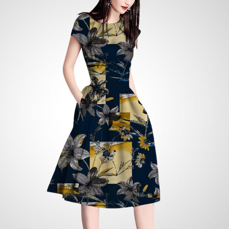 Fashion Stylish Temperament Crew Neck Short Sleeve Dress 2025 Summer New Arrival Mid-Waisted Figure Flattering Slim Fit A- line Dress Navy Blue + Print- S
Fashion Stylish Temperament Crew Neck Short Sleeve Dress 2025 Summer New Arrival Mid-Waisted Figure Flattering Slim Fit A- line Dress Navy Blue + Print- S