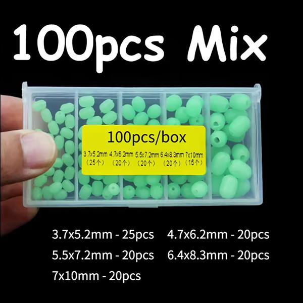 100pcs/box 5 Sizes Sea Fishing Cylindrical Luminous Green Soft Rubber Beads Anti-Collision Bean Suit For Sabiki Snapper Lure Rig
100pcs/box 5 Sizes Sea Fishing Cylindrical Luminous Green Soft Rubber Beads Anti-Collision Bean Suit For Sabiki Snapper Lure Rig