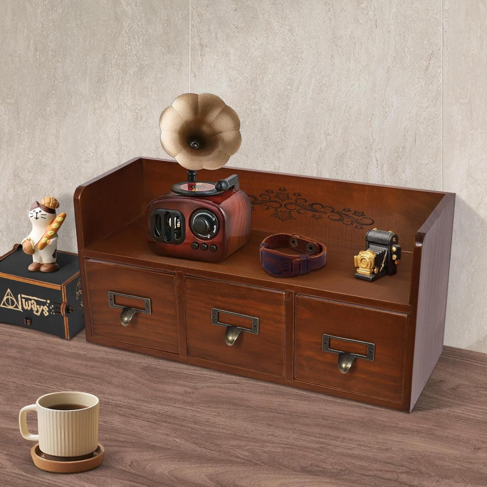 3-ярусное хранилище с выдвижными ящиками, стеклянными дверцами и металлическими ручками - Компактный дизайн для офиса/дома, Декоративный настольный органайзер коричневый
3-ярусное хранилище с выдвижными ящиками, стеклянными дверцами и металлическими ручками - Компактный дизайн для офиса/дома, Декоративный настольный органайзер коричневый