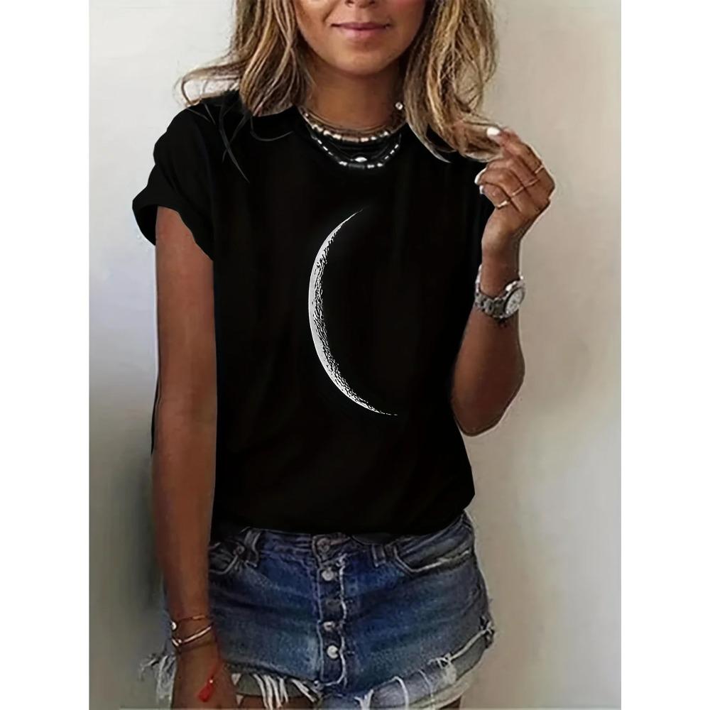 Moon Print Crew Neck T-Shirt, Casual Short Sleeve T-Shirt for Spring & Summer, Women s Clothing S
Moon Print Crew Neck T-Shirt, Casual Short Sleeve T-Shirt for Spring & Summer, Women s Clothing S