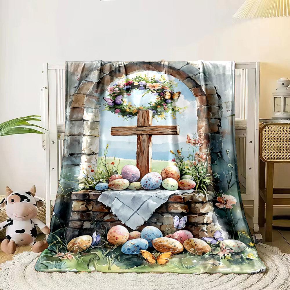 A floral wreath, wooden cross, and speckled Easter eggs amid blossoms. for all seasons blanket lunch break throw gift 80cm x 120cm
A floral wreath, wooden cross, and speckled Easter eggs amid blossoms. for all seasons blanket lunch break throw gift 80cm x 120cm