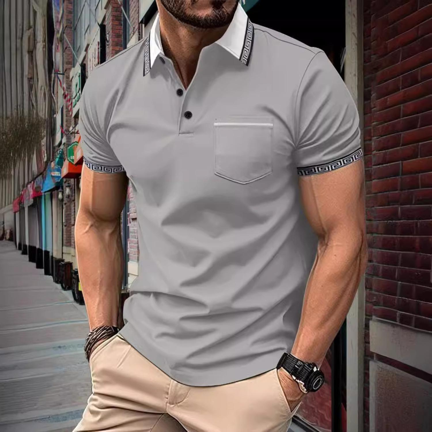 Summer new men s solid colour chest pocket lapel daily casual polo shirt tops XXXL небо синє кольору
Summer new men s solid colour chest pocket lapel daily casual polo shirt tops XXXL небо синє кольору