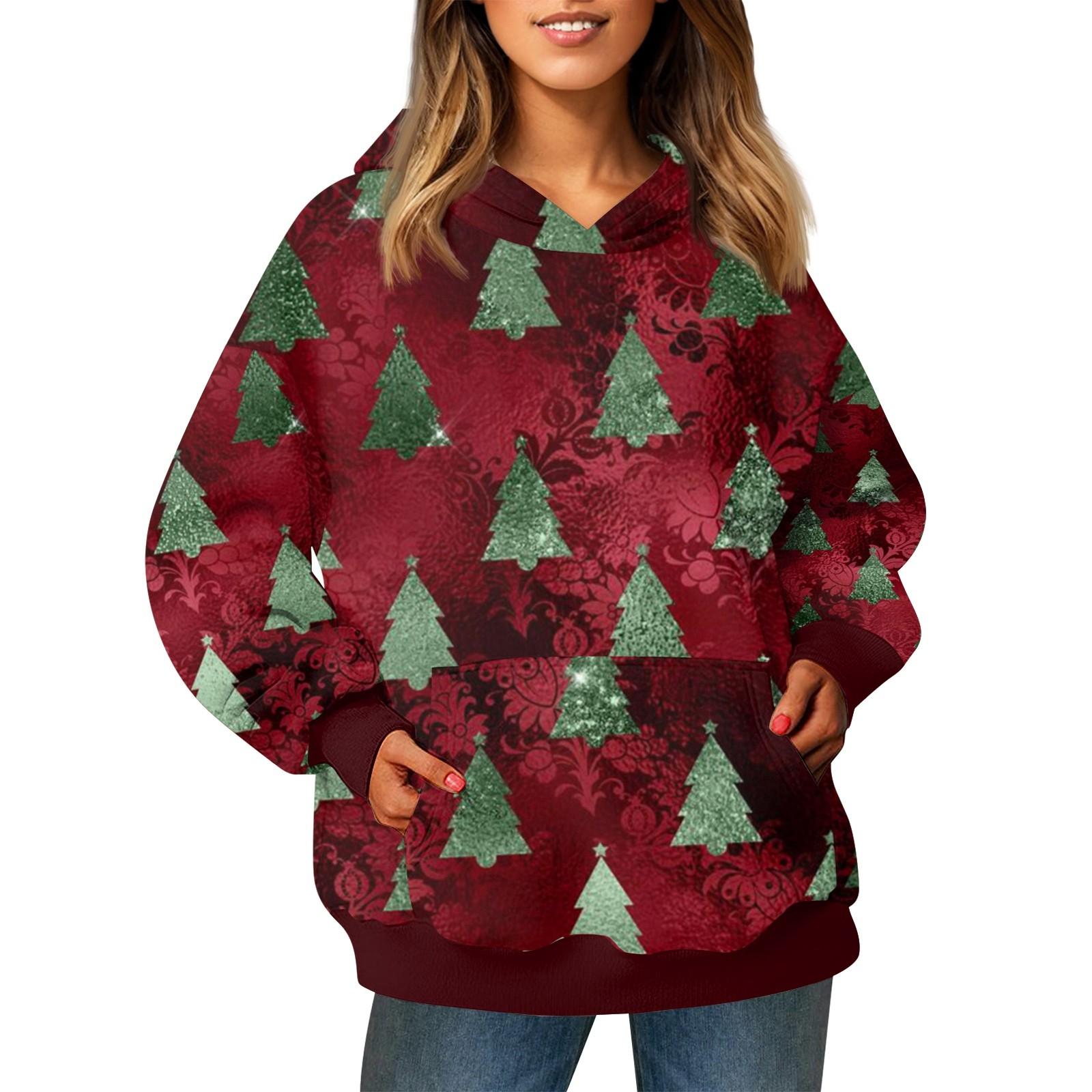 Женский модный свитер с длинными рукавами и рождественским принтом, с капюшоном и карманом S винный
Женский модный свитер с длинными рукавами и рождественским принтом, с капюшоном и карманом S винный