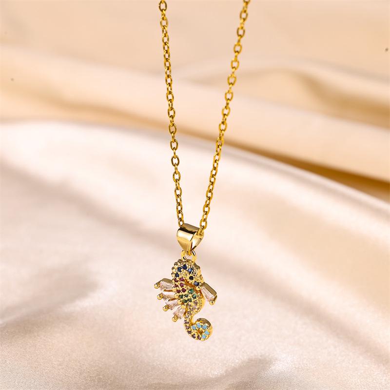 18k Gold Seahorse Pendant Necklace with Colorful Zircons - Women s Cute Animal Clavicle Chain
18k Gold Seahorse Pendant Necklace with Colorful Zircons - Women s Cute Animal Clavicle Chain