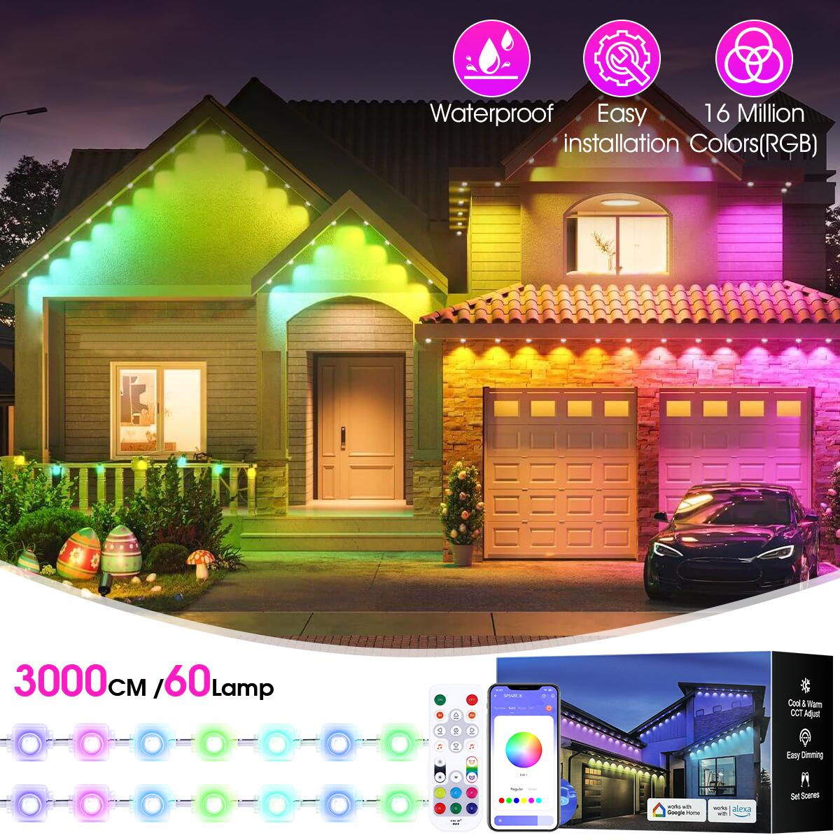Permanent Outdoor Lights, 100ft/150FT RGBIC Outdoor Lights with 60/90 LED Lights, IP67 Waterproof, 100 Scene Modes US Plug
Permanent Outdoor Lights, 100ft/150FT RGBIC Outdoor Lights with 60/90 LED Lights, IP67 Waterproof, 100 Scene Modes US Plug