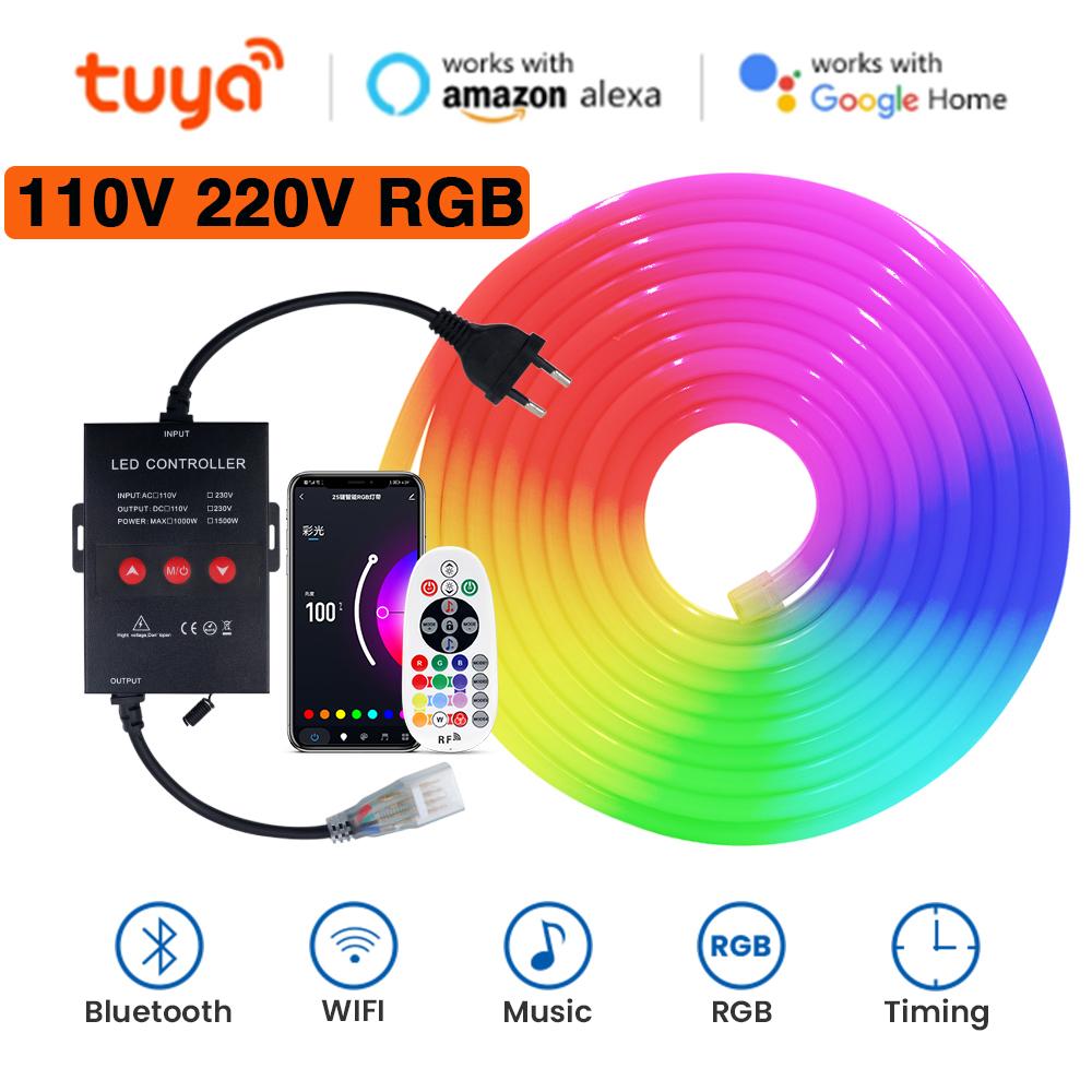110V 220V Tuya WIFI Alexa RGB Neon Light Waterproof 5050 Neon Sign Colorful Flexible Ribbion Rope LED Strip 1M 10M 50M 100M 1m
110V 220V Tuya WIFI Alexa RGB Neon Light Waterproof 5050 Neon Sign Colorful Flexible Ribbion Rope LED Strip 1M 10M 50M 100M 1m