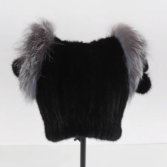 Новое поступление Женская зимняя толстая вязаная шапка из натурального меха норки Натуральные теплые шапки из меха норки Женская шапка класса люкс из натурального меха норки Good elastic чёрный