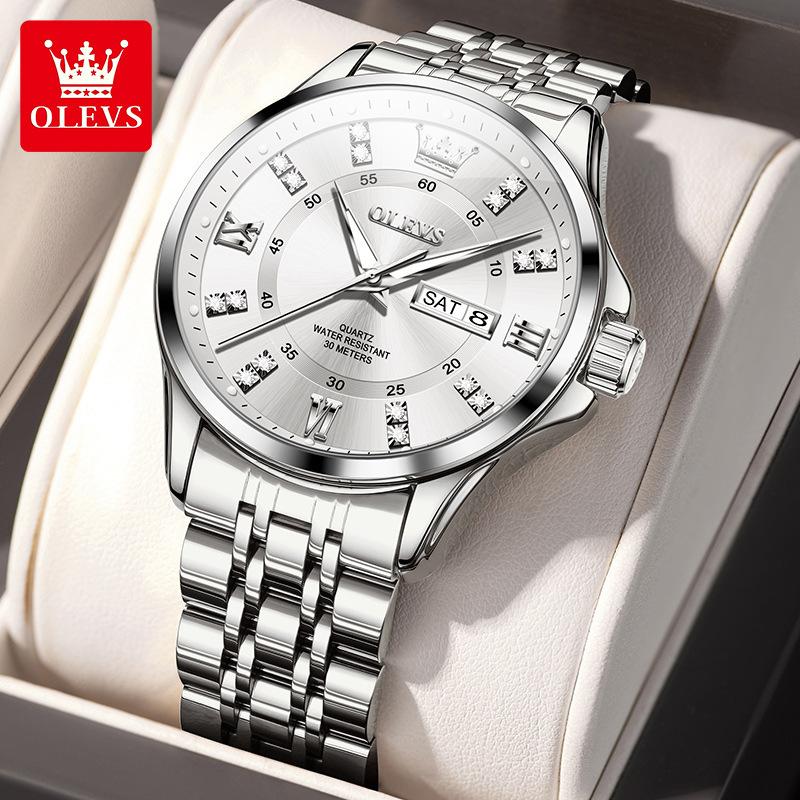 OLEVS Модные кварцевые часы Подарочные круглые наручные часы из нержавеющей стали с ремешком для часов с календарем и дисплеем на неделю для мужчин серебряный/белый
OLEVS Модные кварцевые часы Подарочные круглые наручные часы из нержавеющей стали с ремешком для часов с календарем и дисплеем на неделю для мужчин серебряный/белый