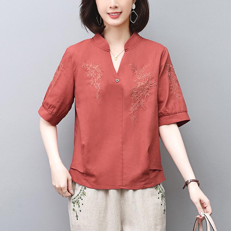 Women s Summer Cotton-Linen Short Sleeve V-Neck Top: Age-Reducing Loose Fit with Embroidered Details. Perfect for Middle-Aged Moms. XL
Women s Summer Cotton-Linen Short Sleeve V-Neck Top: Age-Reducing Loose Fit with Embroidered Details. Perfect for Middle-Aged Moms. XL