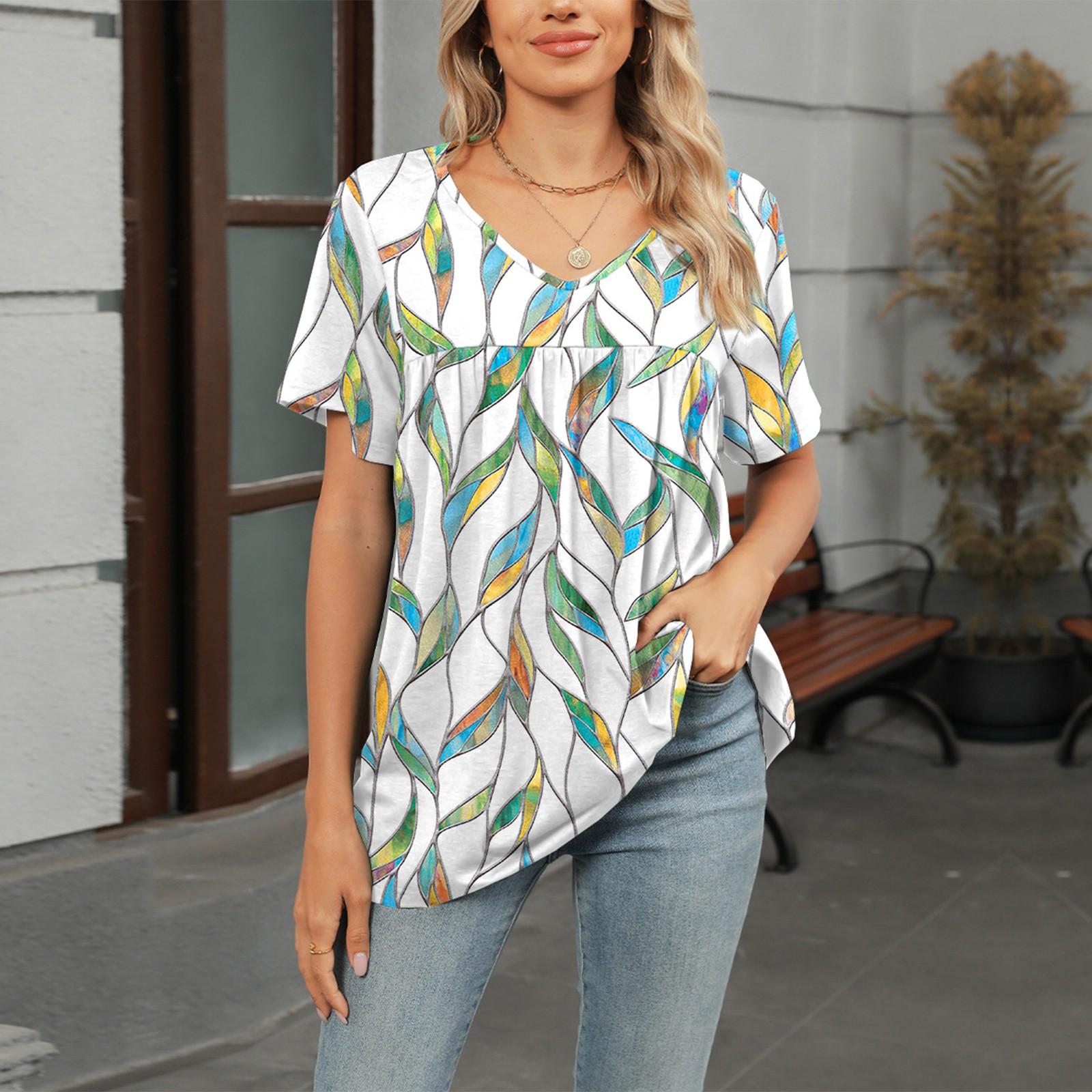 Женская модная футболка с V-образным вырезом и цветочным принтом, с короткими рукавами, плиссированная футболка L зелёный
Женская модная футболка с V-образным вырезом и цветочным принтом, с короткими рукавами, плиссированная футболка L зелёный