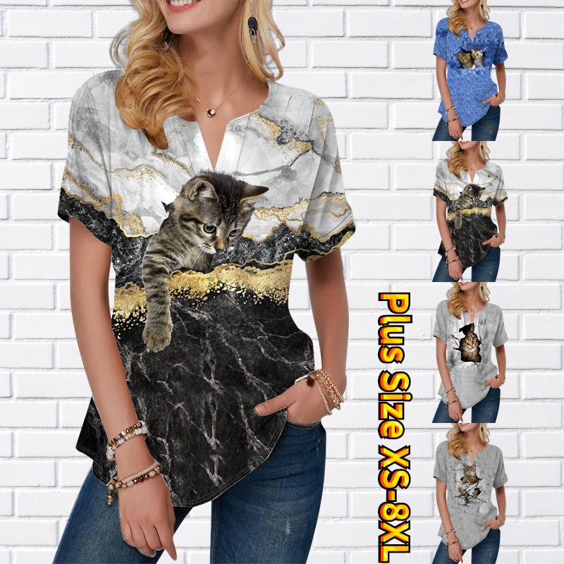 Women Summer T Shirt Mischievous Cat Print Short Sleeve Tees Casual Tops Small V-neck Short Sleeves
Women Summer T Shirt Mischievous Cat Print Short Sleeve Tees Casual Tops Small V-neck Short Sleeves