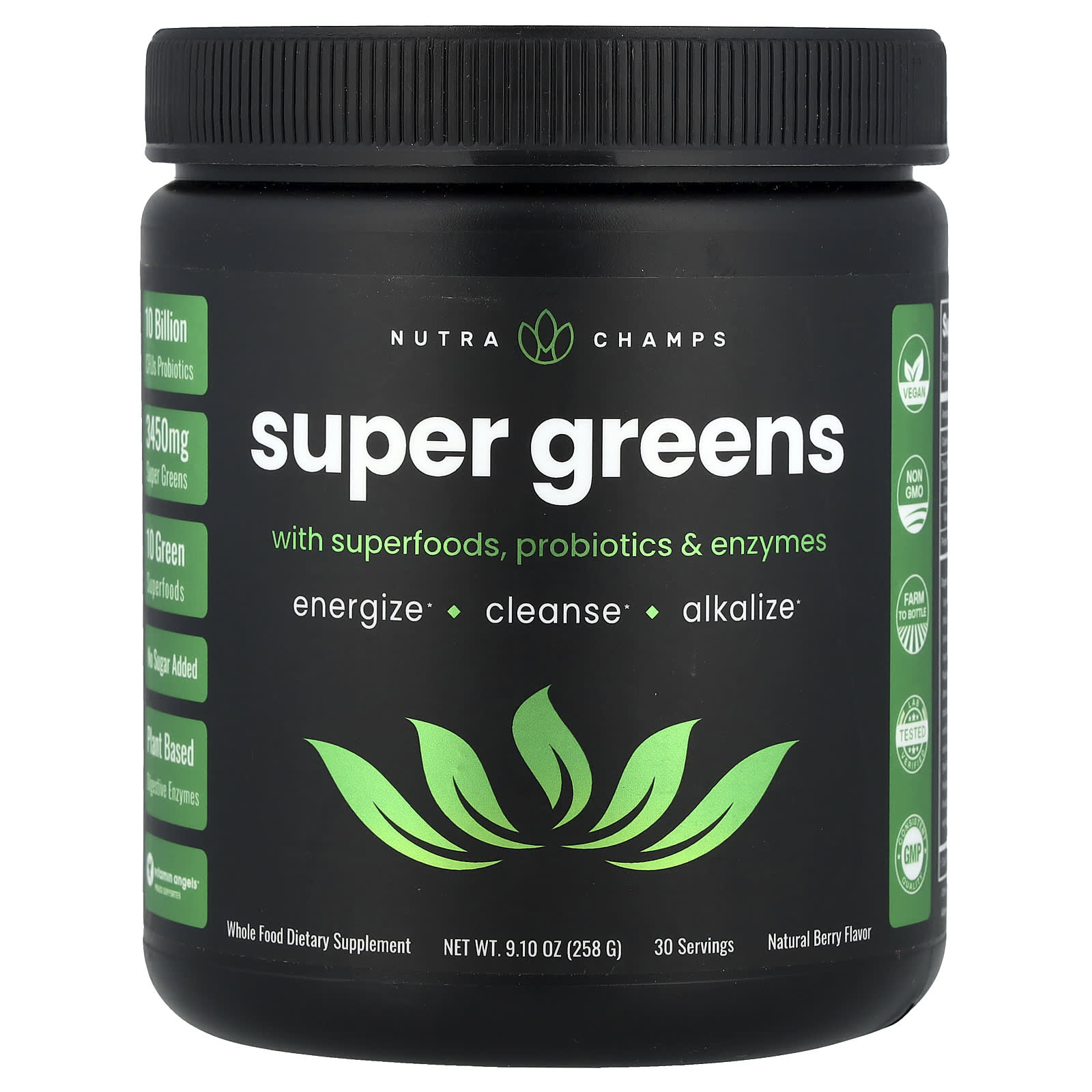 Super Greens with Superfoods, Probiotics, Enzymes, Natural Berry Flavor, 258G(9.10Oz)
Super Greens with Superfoods, Probiotics, Enzymes, Natural Berry Flavor, 258G(9.10Oz)
