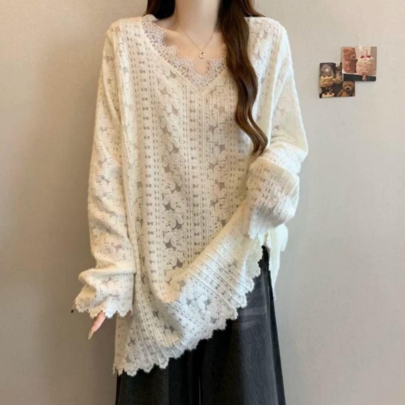 Spring and Autumn Large Size Western Style Age-Reducing V-neck Loose Mid-Length Bottoming Long-Sleeved Lace Shirt for Women XL абрикосовий
Spring and Autumn Large Size Western Style Age-Reducing V-neck Loose Mid-Length Bottoming Long-Sleeved Lace Shirt for Women XL абрикосовий