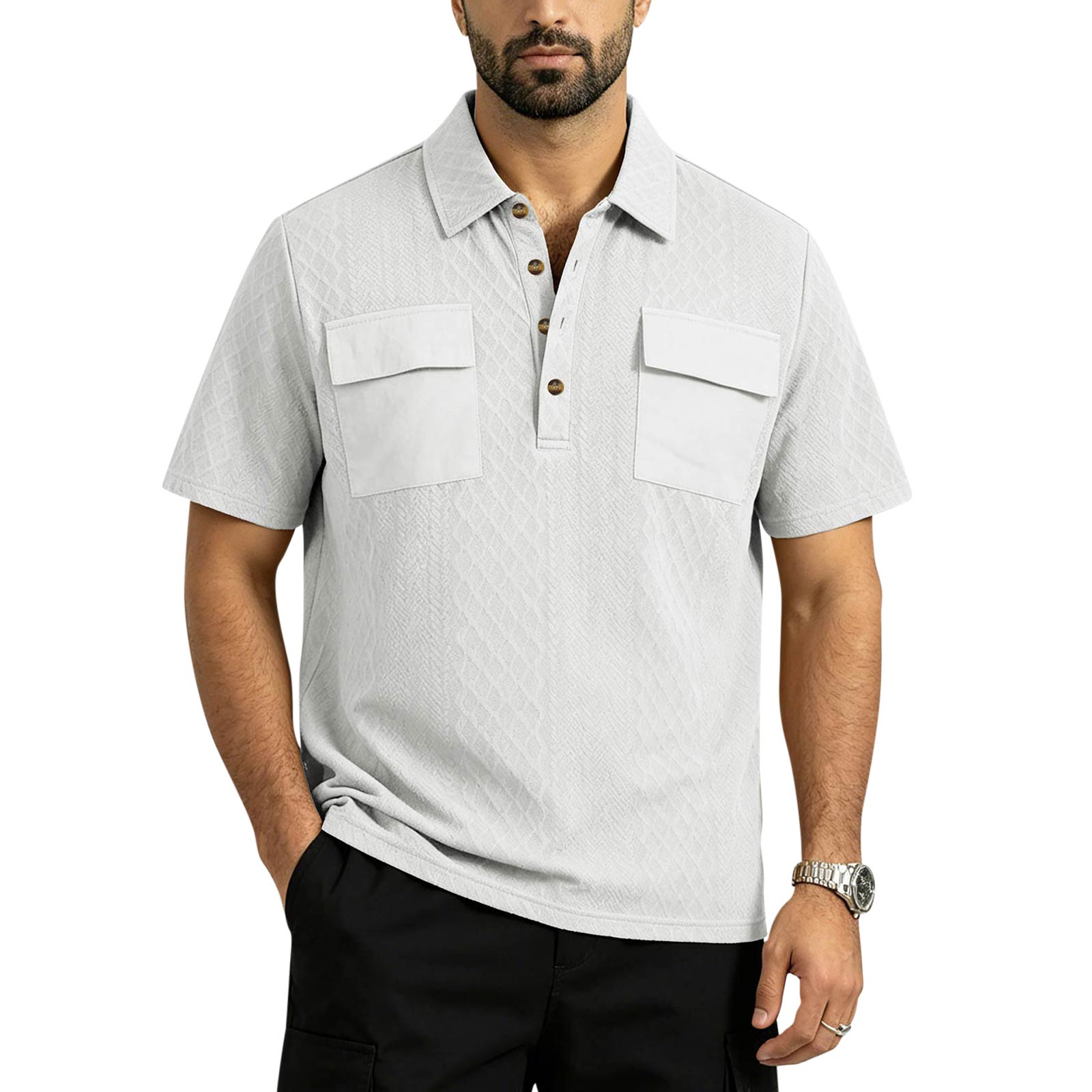Men s Short Sleeve Polo Shirt with Button Placket and Dual Chest Flap Pockets Casual Fit Top XXXL
Men s Short Sleeve Polo Shirt with Button Placket and Dual Chest Flap Pockets Casual Fit Top XXXL