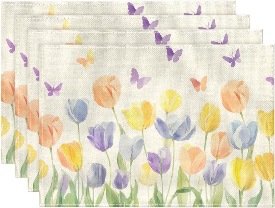 Watercolour Tulip Butterflies Spring Placemats Set of 4, 12x18 Inch Seasonal Holiday Table Mats for Party Kitchen Dining Decoration 4Pcs
Watercolour Tulip Butterflies Spring Placemats Set of 4, 12x18 Inch Seasonal Holiday Table Mats for Party Kitchen Dining Decoration 4Pcs