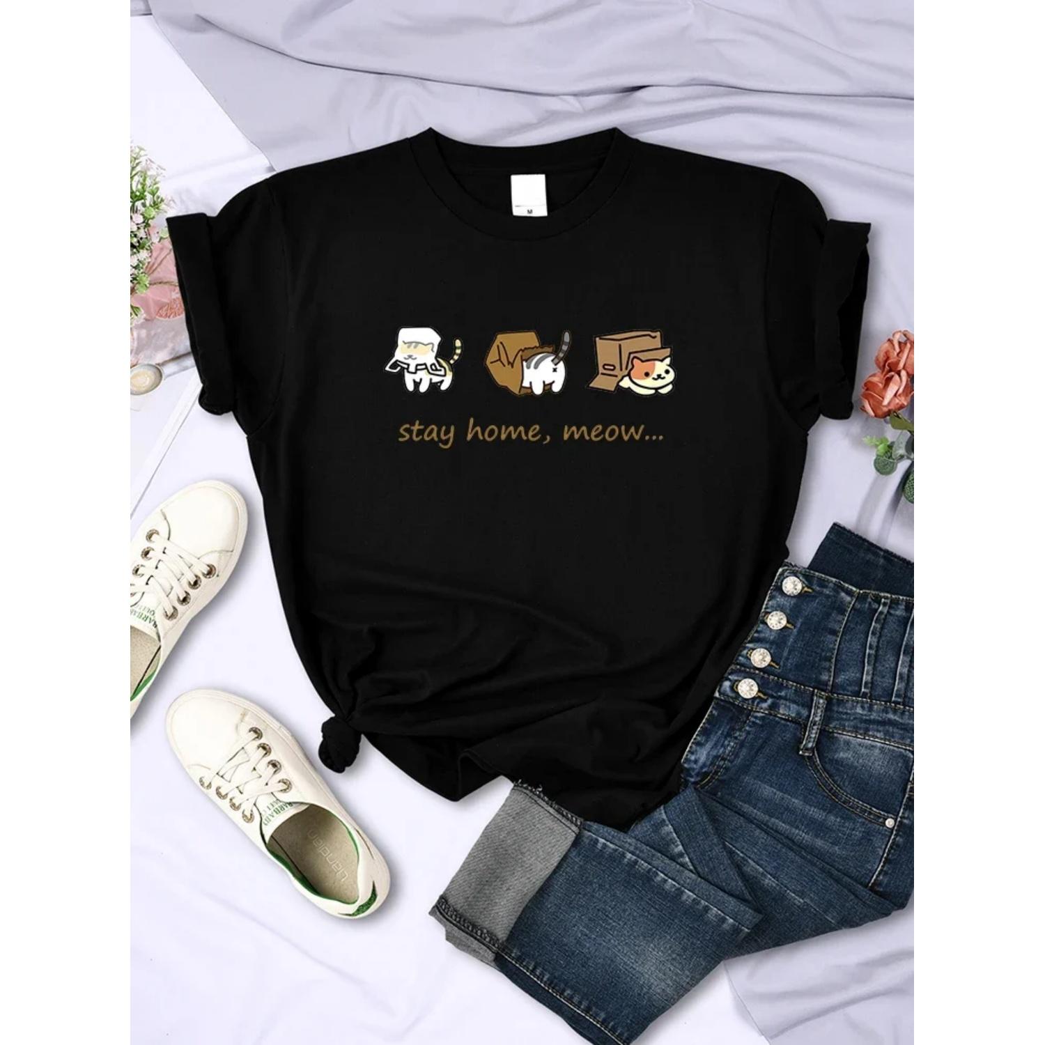 Stay Home Meow Cats Personality Print Women s T-Shirts O-Neck Sweat T Shirts Casual Brand Tee Clothes Summer Street Tops Women S чёрный
Stay Home Meow Cats Personality Print Women s T-Shirts O-Neck Sweat T Shirts Casual Brand Tee Clothes Summer Street Tops Women S чёрный