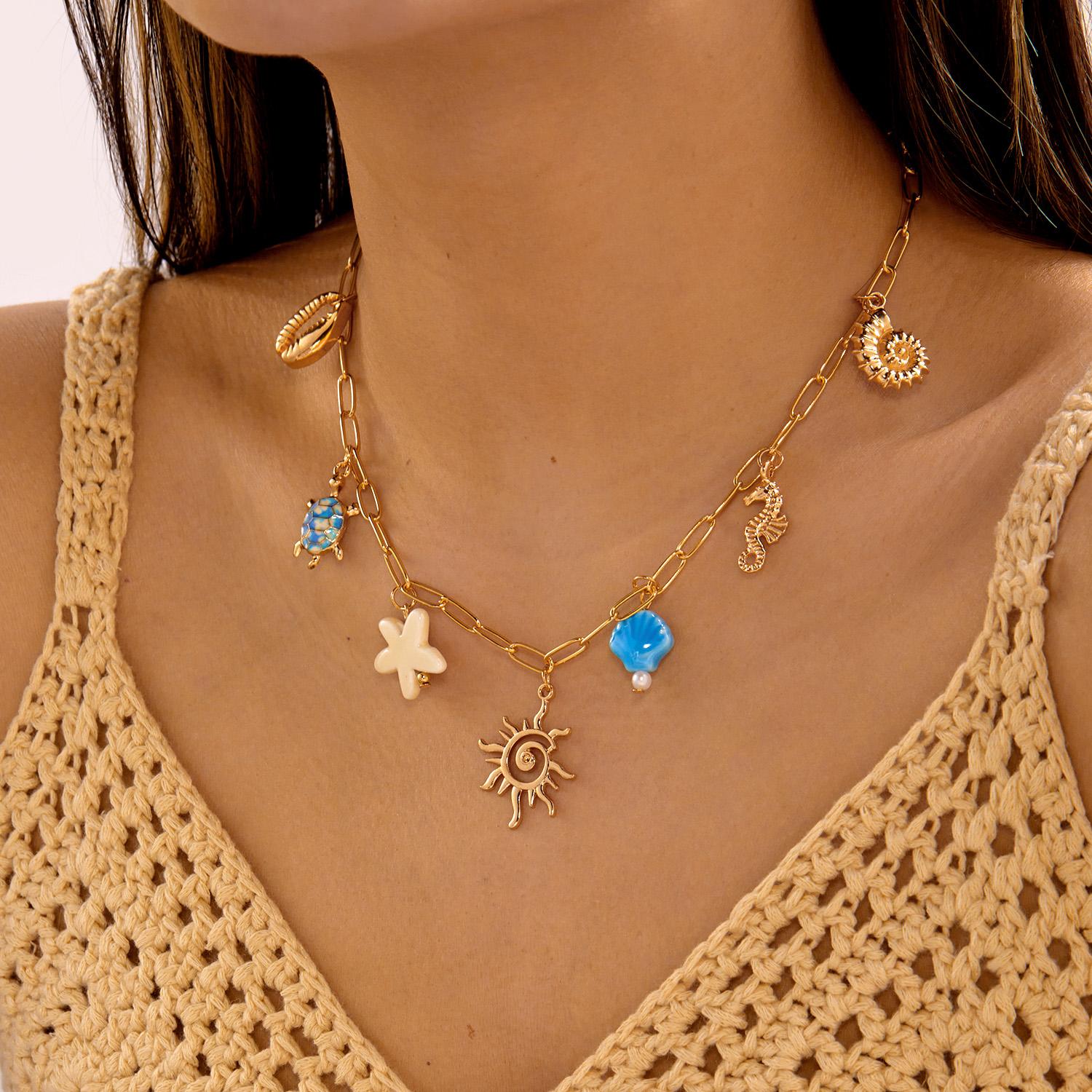 Bohemian Sun Starfish Scallop Chain Necklace for Women Vintage Conch Multiple Pendants Choker Summer Beach Holidays Jewelry
Bohemian Sun Starfish Scallop Chain Necklace for Women Vintage Conch Multiple Pendants Choker Summer Beach Holidays Jewelry