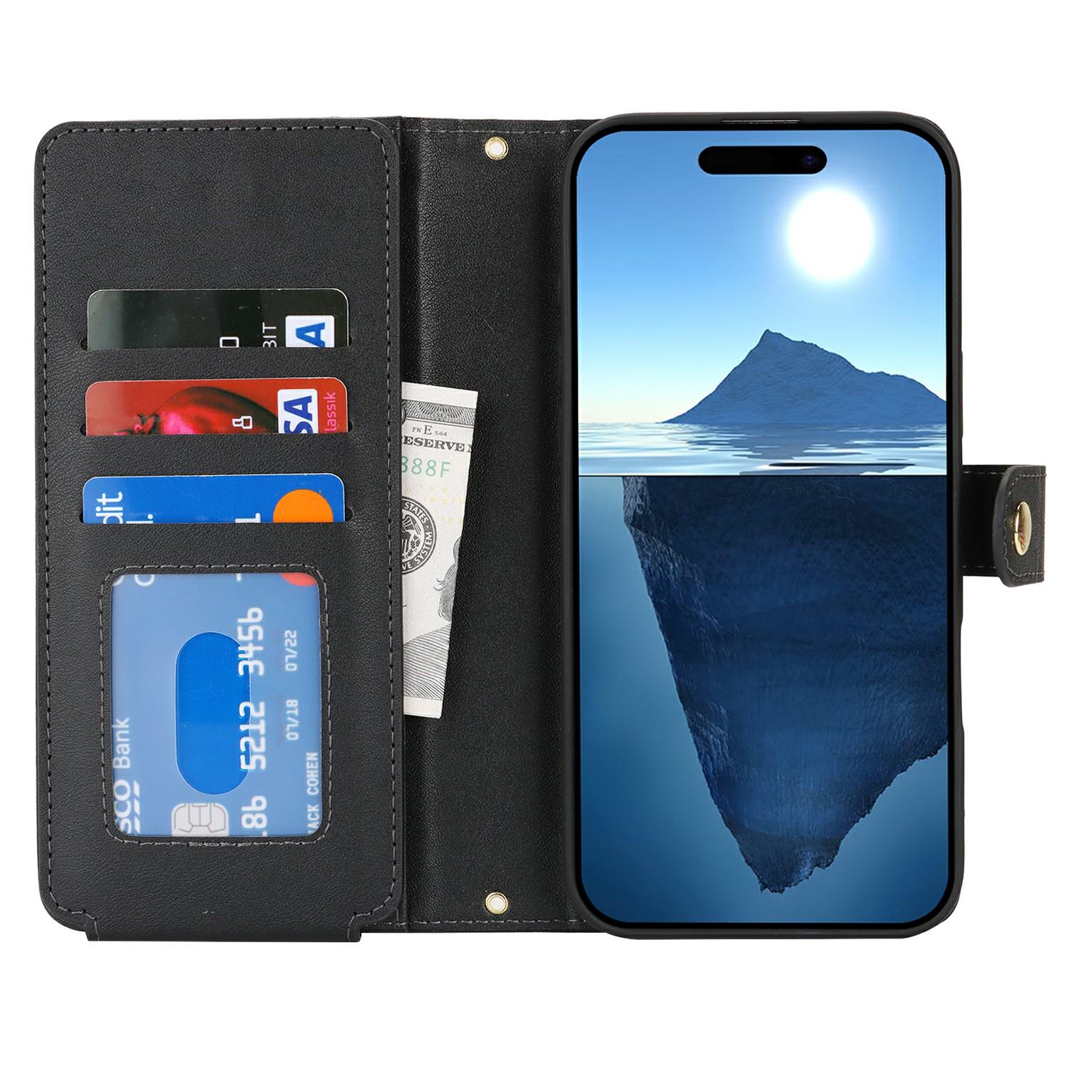 For iPhone 16 Pro Stand Case PU Leather Phone Cover with Straps/Zipper Wallet/Multiple Card Slots Black
For iPhone 16 Pro Stand Case PU Leather Phone Cover with Straps/Zipper Wallet/Multiple Card Slots Black