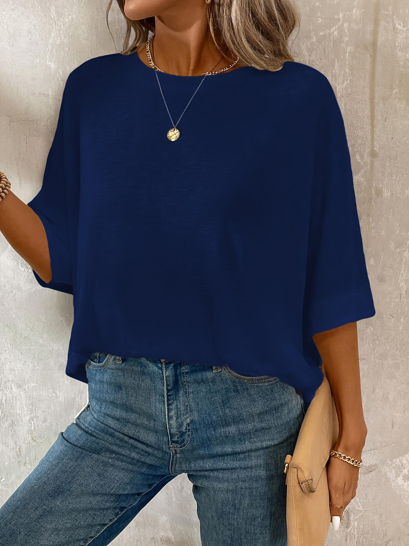 2025 Summer Plus Size Women s Loose Raglan Sleeve Solid T-shirt - Extra Large 4XL темно-синього кольору
2025 Summer Plus Size Women s Loose Raglan Sleeve Solid T-shirt - Extra Large 4XL темно-синього кольору