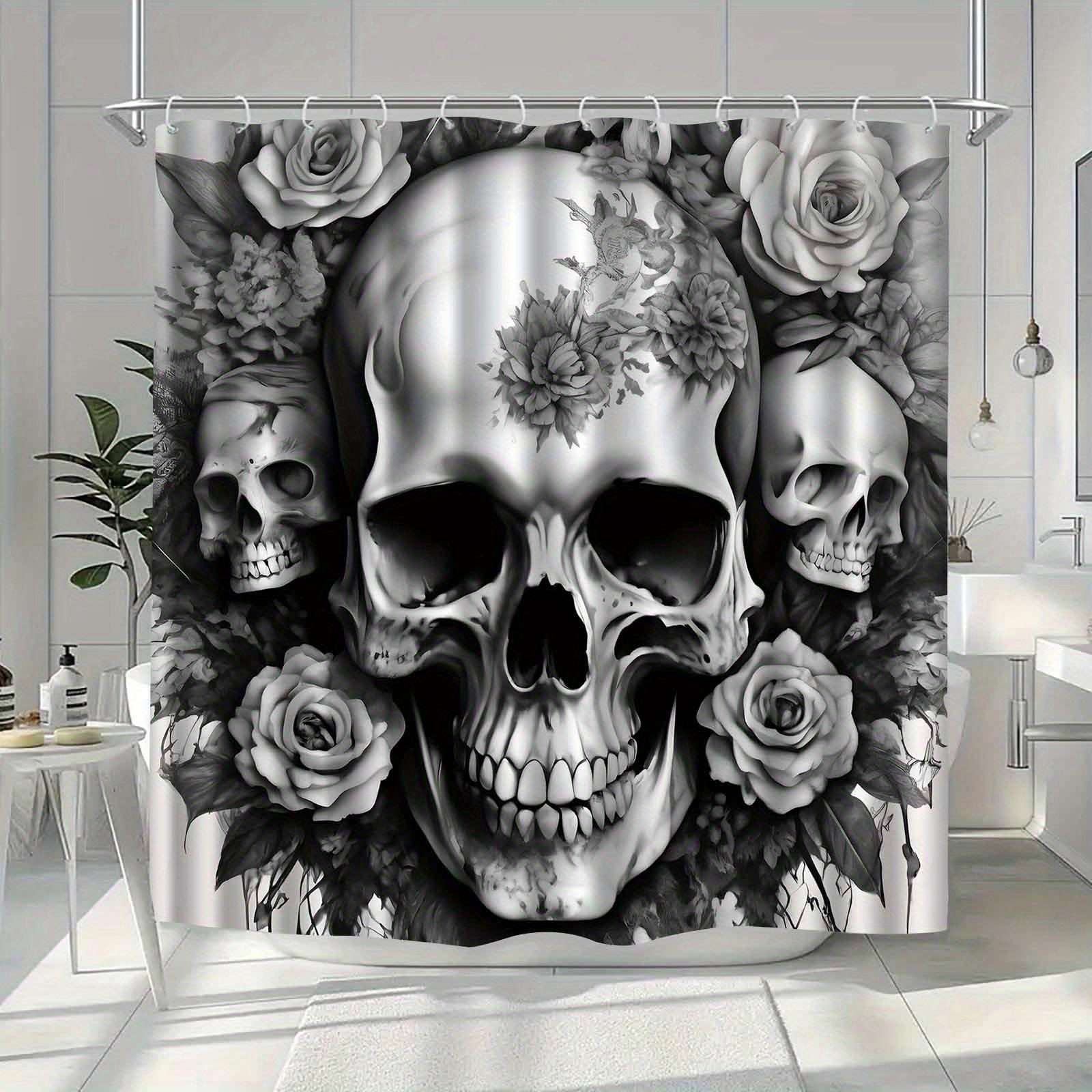 Gothic Bathroom Curtain - Black & White Skull Floral Shower Curtain With Monochrome Roses W60H190(CM)-1 Pcs
Gothic Bathroom Curtain - Black & White Skull Floral Shower Curtain With Monochrome Roses W60H190(CM)-1 Pcs