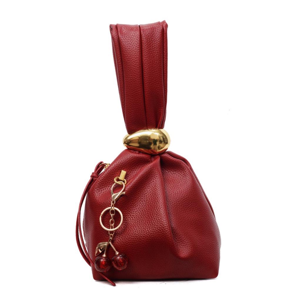 Однотонная сумка-клатч из ПУ с узором личи, большая вместимость, плиссированная сумка-ведро, вечерняя сумка для вечеринки, для девочек красный