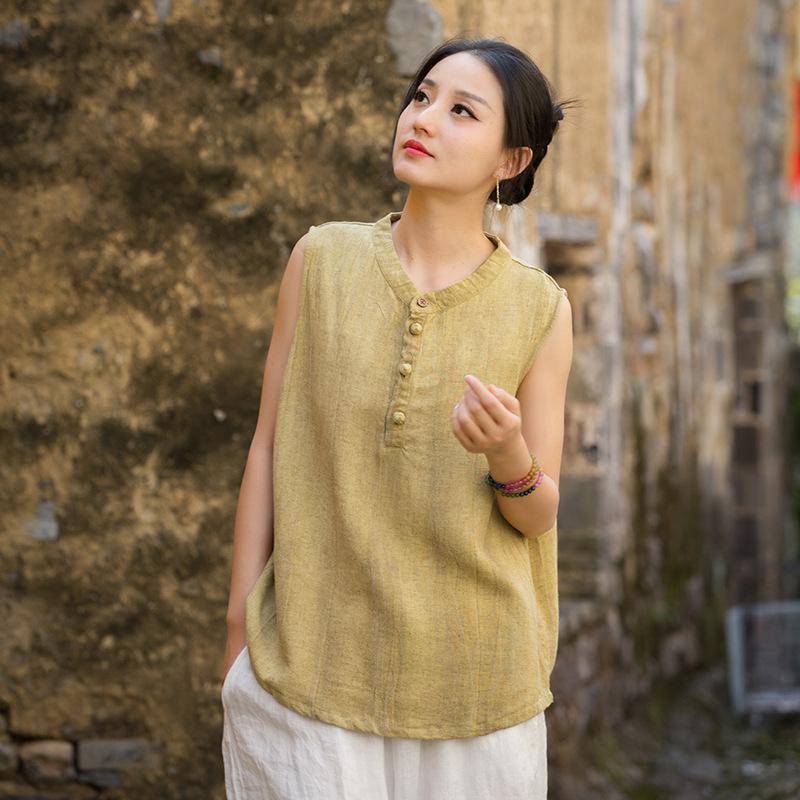 Johnature Women Solid Color Tops Stand Sleeveless Button Cloths Summer Women Chinese Style Tops One Size
Johnature Women Solid Color Tops Stand Sleeveless Button Cloths Summer Women Chinese Style Tops One Size