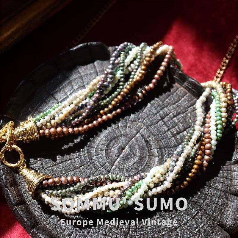 Italian grandmother style medieval natural freshwater pearl baroque multi-layer necklace
Italian grandmother style medieval natural freshwater pearl baroque multi-layer necklace