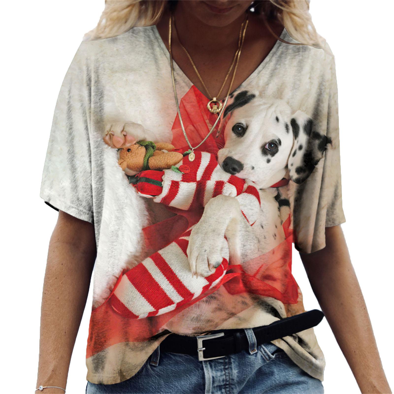 Summer V-neck 3D Dog Printed Top Fashionable Casual Short Sleeved Women s T-shirts L
Summer V-neck 3D Dog Printed Top Fashionable Casual Short Sleeved Women s T-shirts L