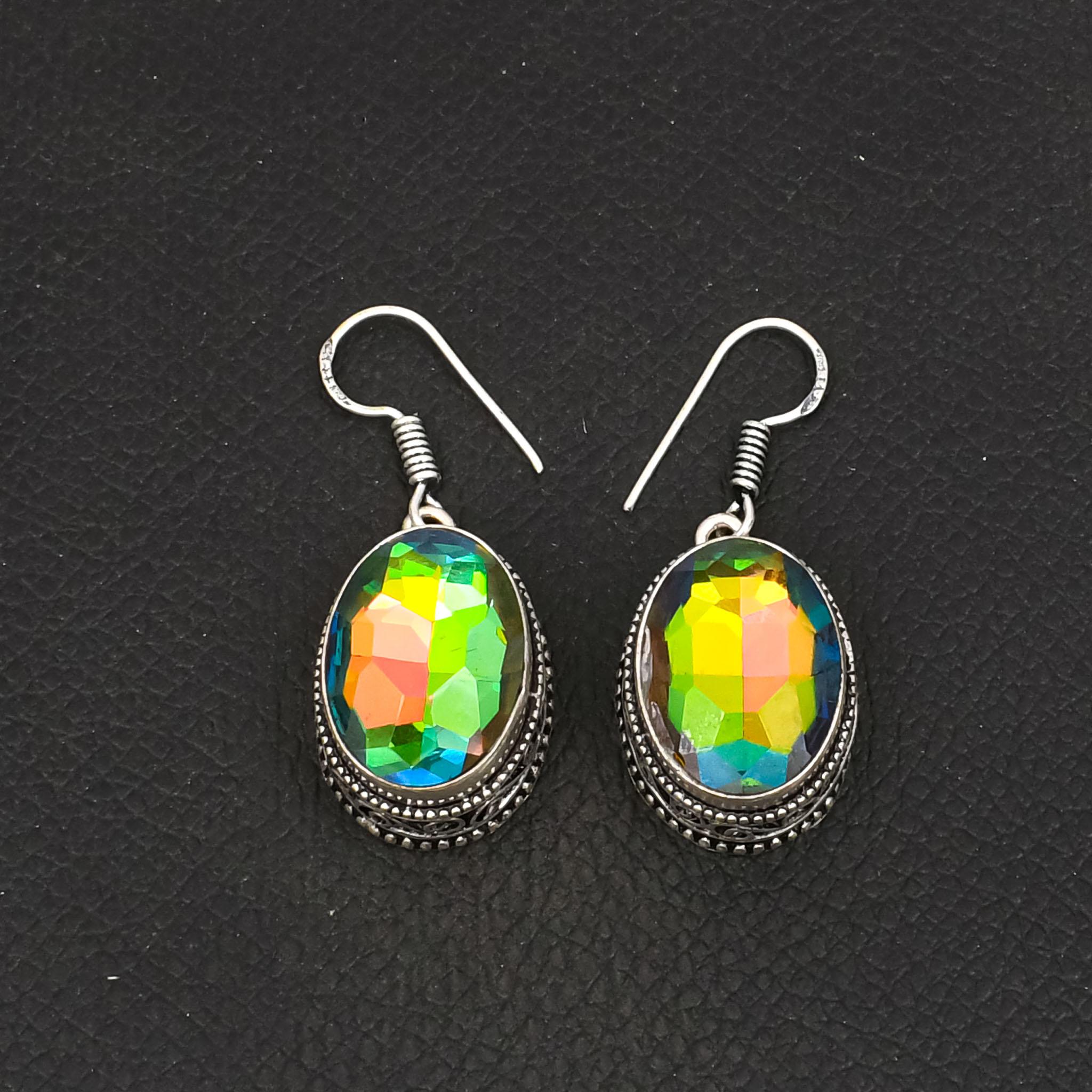 Handmade 925 Sterling Silver Mystic Aura Quartz Earrings Oval Faceted Iridescent Gemstone Drop Earrings for Women Boho Jewelry
Handmade 925 Sterling Silver Mystic Aura Quartz Earrings Oval Faceted Iridescent Gemstone Drop Earrings for Women Boho Jewelry