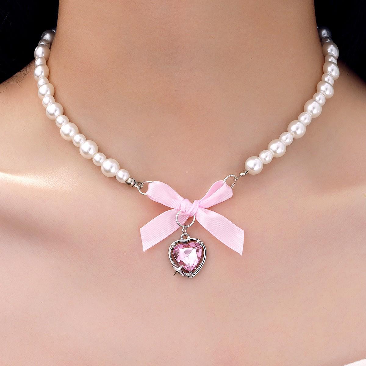 Romantic Pink Heart Bow Pearl Necklace - Women s Sweet & Pure Choker Clavicle Chain
Romantic Pink Heart Bow Pearl Necklace - Women s Sweet & Pure Choker Clavicle Chain