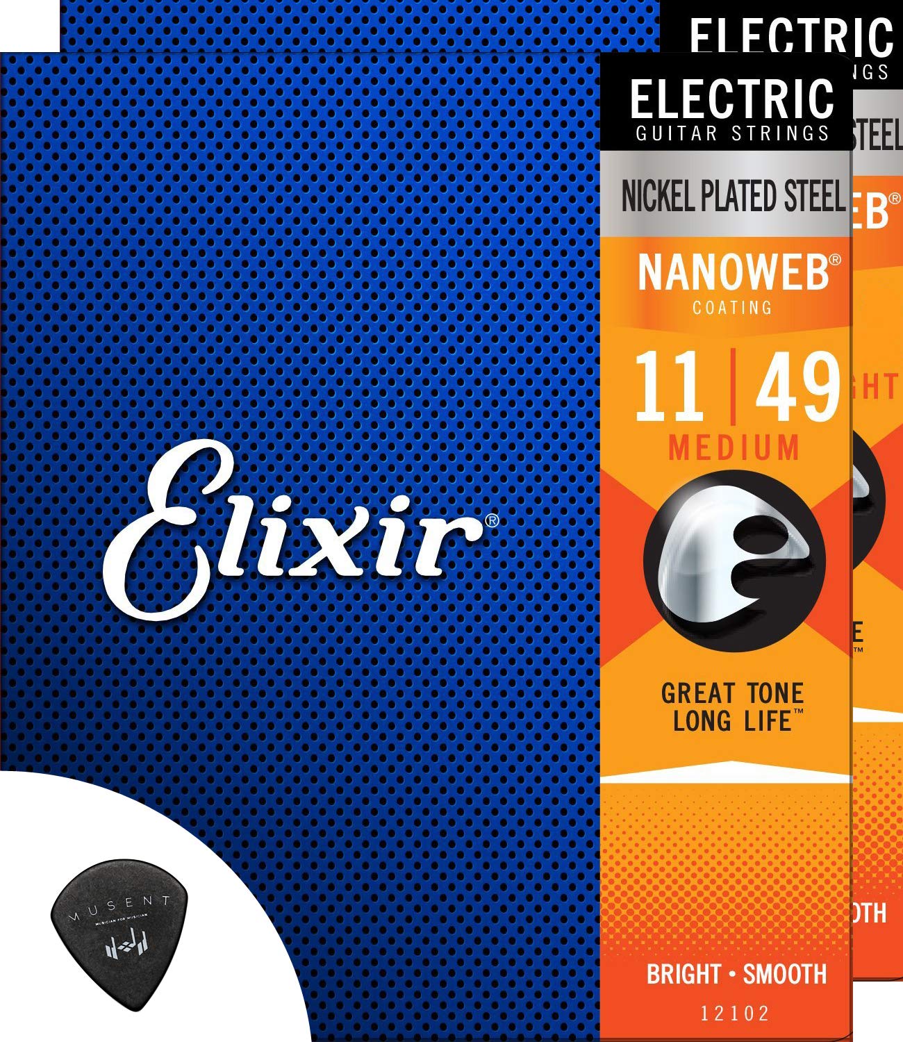 Струны для электрогитары Elixir, 2 комплекта, средние струны с покрытием Nanoweb, пробный набор Musent Pick 011-049 + 12102-2P
Струны для электрогитары Elixir, 2 комплекта, средние струны с покрытием Nanoweb, пробный набор Musent Pick 011-049 + 12102-2P