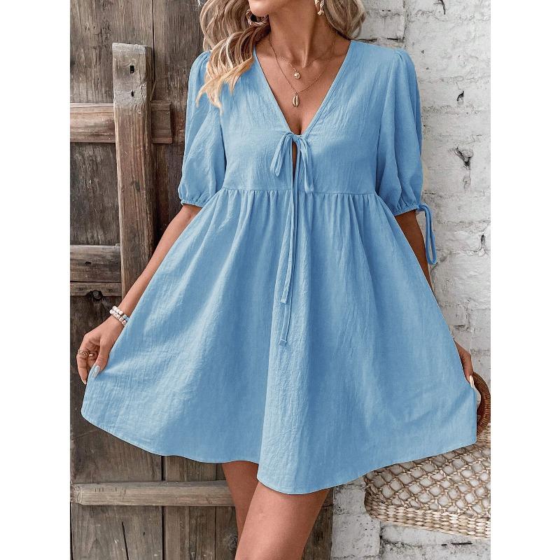 European and American Fashion Skirt Loose Woven V-neck A-pendulum Dress XXL небо синє кольору
European and American Fashion Skirt Loose Woven V-neck A-pendulum Dress XXL небо синє кольору