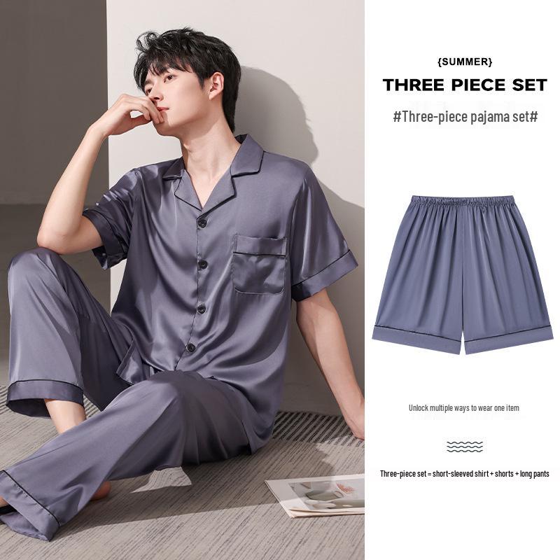 Men s Summer Silk Pajama Set: Short Sleeve Pullover with Short Pants, Casual and Lightweight Ice Silk for Home Wear. XL
Men s Summer Silk Pajama Set: Short Sleeve Pullover with Short Pants, Casual and Lightweight Ice Silk for Home Wear. XL