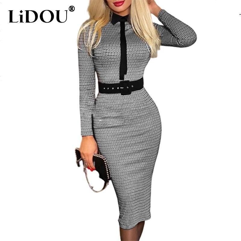 2024 Office Lady Vintage Print Long Sleeve Belt Slim Bodycon Dress Women Autumn New Elegant Fashion Commute Dresses Vestidos Feminino
2024 Office Lady Vintage Print Long Sleeve Belt Slim Bodycon Dress Women Autumn New Elegant Fashion Commute Dresses Vestidos Feminino