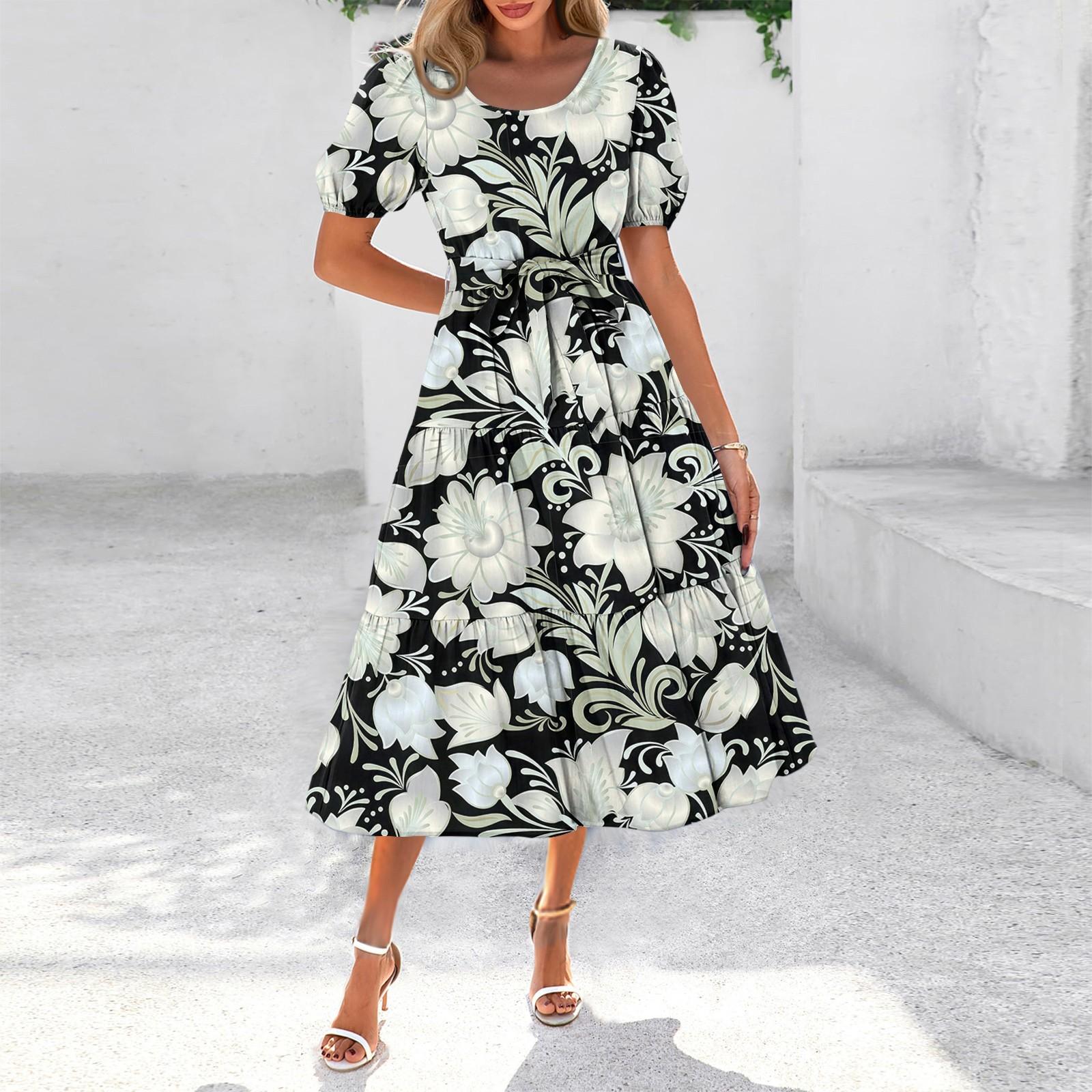 Women s Summer Short Sleeve Round Neck Waistband Bohemian Flowy Maxi Dress With Pockets L чорний
Women s Summer Short Sleeve Round Neck Waistband Bohemian Flowy Maxi Dress With Pockets L чорний