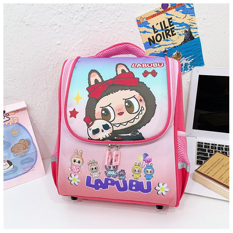 Школьный рюкзак Labub мультяшный школьный рюкзак большой вместимости милый для учеников начальной школы контрастного цвета с защитой спины космический рюкзак плечи розовый