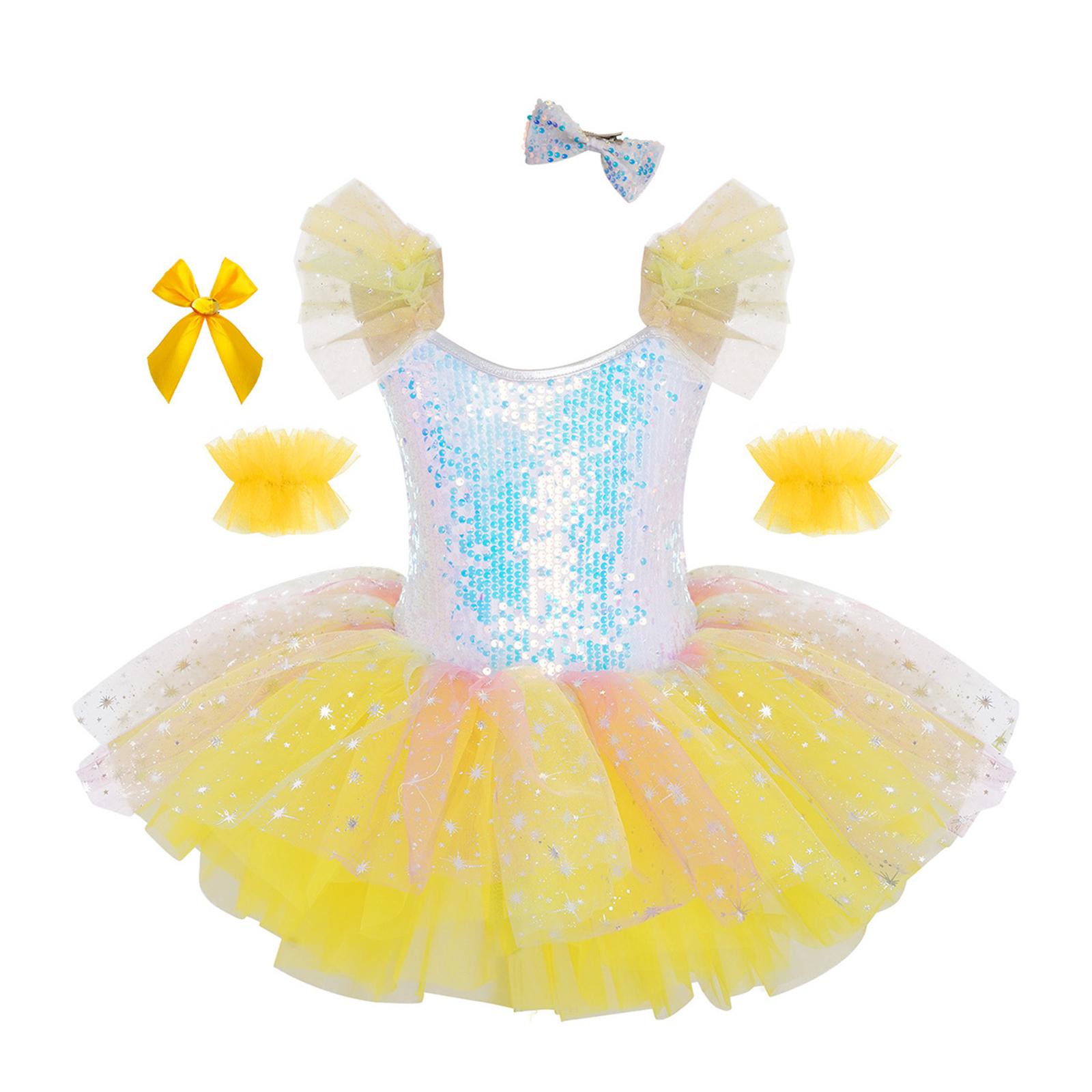 Girls Ballet Tutu Dress Ruffled Sleeves Sparkling Sequins Bodice Layered Tulle Headwear Cuffs Bow Brooch 9-10 Years
Girls Ballet Tutu Dress Ruffled Sleeves Sparkling Sequins Bodice Layered Tulle Headwear Cuffs Bow Brooch 9-10 Years