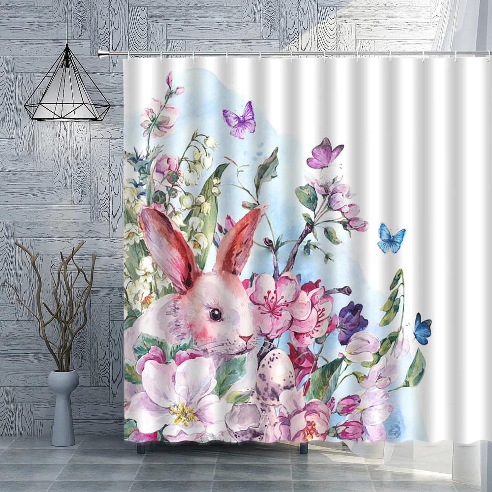Happy Spring Easter Wreath Shower Curtain Watercolor Rabbit Bunny Flower Black and White Stripes Background Bath Curtain Hook W90XH180cm
Happy Spring Easter Wreath Shower Curtain Watercolor Rabbit Bunny Flower Black and White Stripes Background Bath Curtain Hook W90XH180cm