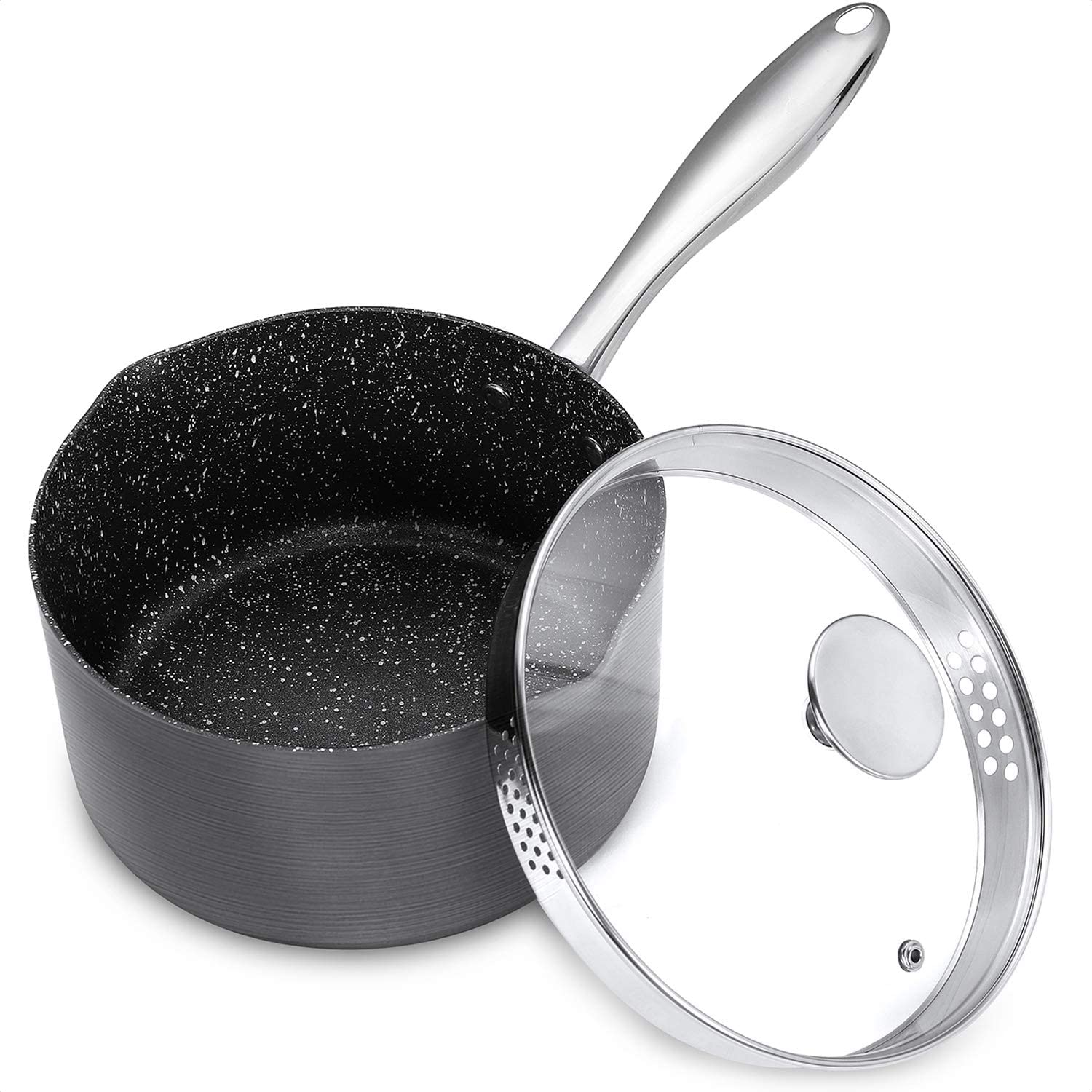MICHELANGELO Hard Anodized Saucepan with Lid, Granite Coated Non-stick Pan with Pouring Spout and Strainer Lid for Easy Pouring
MICHELANGELO Hard Anodized Saucepan with Lid, Granite Coated Non-stick Pan with Pouring Spout and Strainer Lid for Easy Pouring