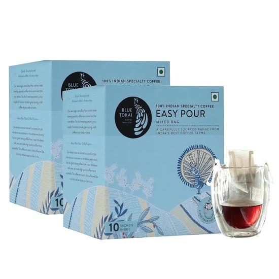 Blue Tokai Coffee Roasters Easy Pour Over Coffee Drip Bags | Assorted Light To Dark Roast | Pack Of 2 | 10 Sachets Each Pack | Ready To Brew In 2 Mins 300GM
Blue Tokai Coffee Roasters Easy Pour Over Coffee Drip Bags | Assorted Light To Dark Roast | Pack Of 2 | 10 Sachets Each Pack | Ready To Brew In 2 Mins 300GM