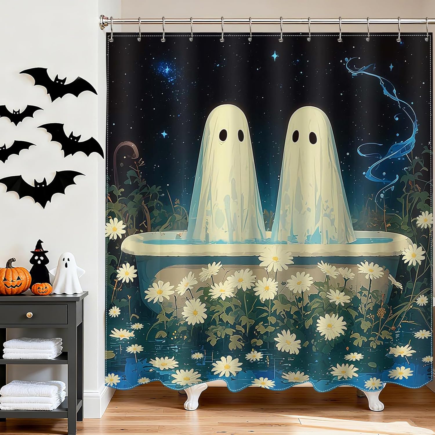 Halloween Ghost Shower Curtain Cute Spooky Shower Curtain With 12 Hooks Horror Funny Gothic Ghost White Flowers Halloween W60H190(CM)-1 Pcs
Halloween Ghost Shower Curtain Cute Spooky Shower Curtain With 12 Hooks Horror Funny Gothic Ghost White Flowers Halloween W60H190(CM)-1 Pcs