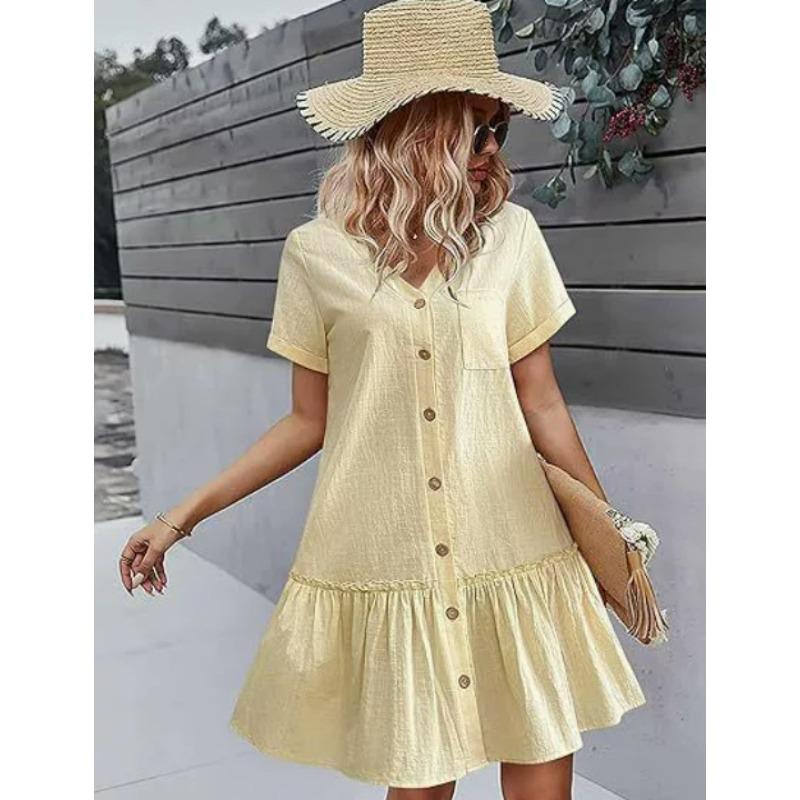 women s V Neck Single Breasted Short Sleeve Linen Blend Ruffle Hem A Line Casual Summer Midi Dress 3XL бежевий
women s V Neck Single Breasted Short Sleeve Linen Blend Ruffle Hem A Line Casual Summer Midi Dress 3XL бежевий