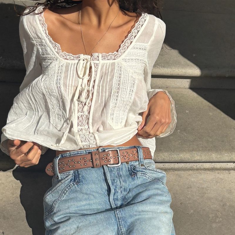 French style Lazy Temperament White Lace Stitching Long sleeve Shirts Women Autumn Pure Desire Slim fit Retro Sweet Short Top White L
French style Lazy Temperament White Lace Stitching Long sleeve Shirts Women Autumn Pure Desire Slim fit Retro Sweet Short Top White L