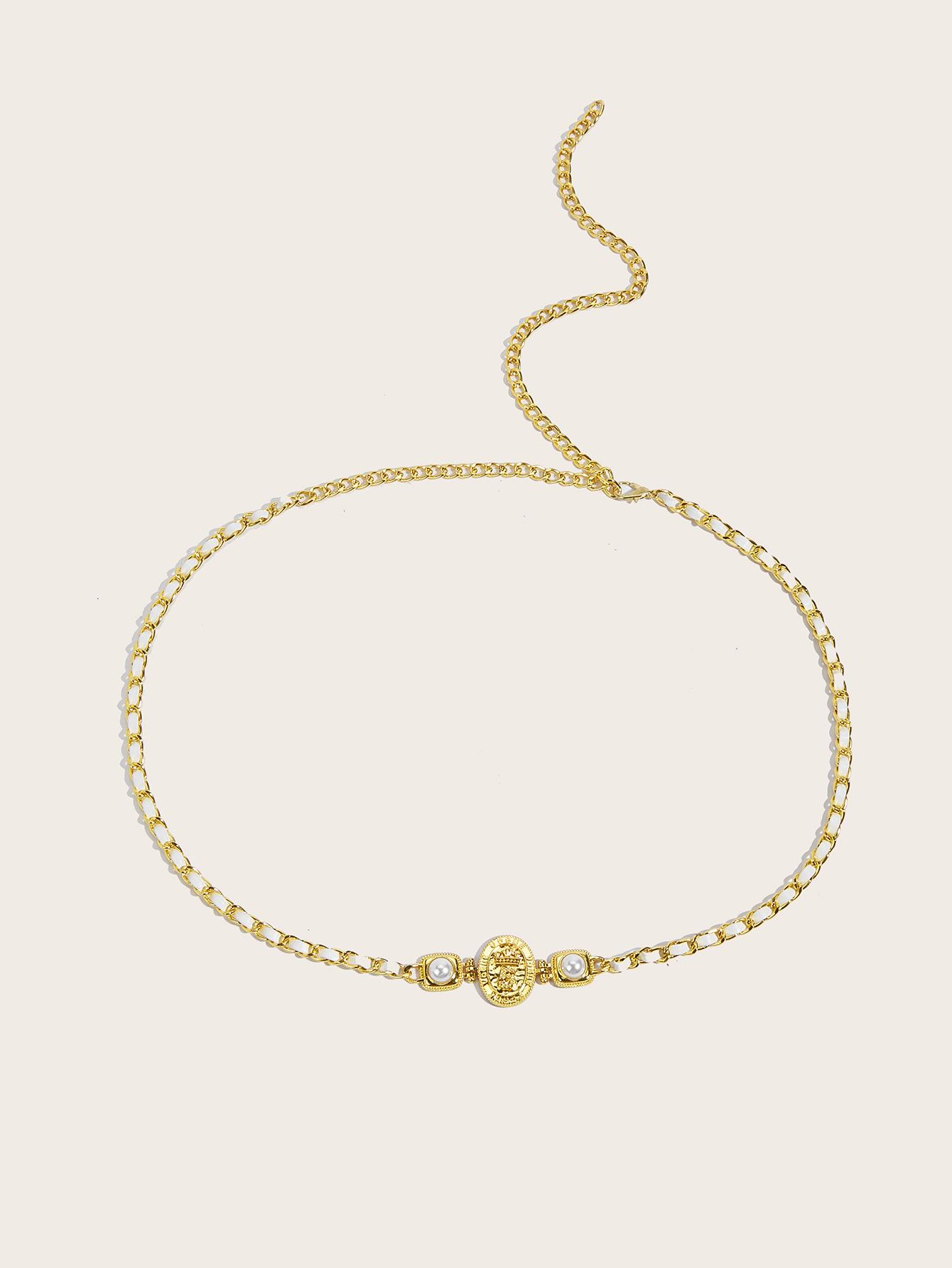 Xiaoxiangfeng Металлическая поясная цепочка Женская модная с юбкой Декоративный костюм Тонкий ремень Цепочка Поясная печать