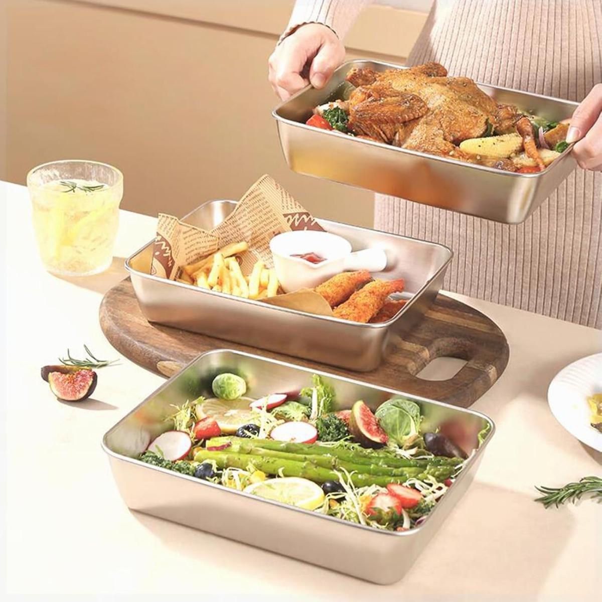 Set of 2 Stainless Steel Rectangle Sheet Baking Pan with Lid/Food Storage Container Cake Pans with Covers Heavy Duty Bakeware for Cakes, Brownies 2pcs срібний 
Set of 2 Stainless Steel Rectangle Sheet Baking Pan with Lid/Food Storage Container Cake Pans with Covers Heavy Duty Bakeware for Cakes, Brownies 2pcs срібний
