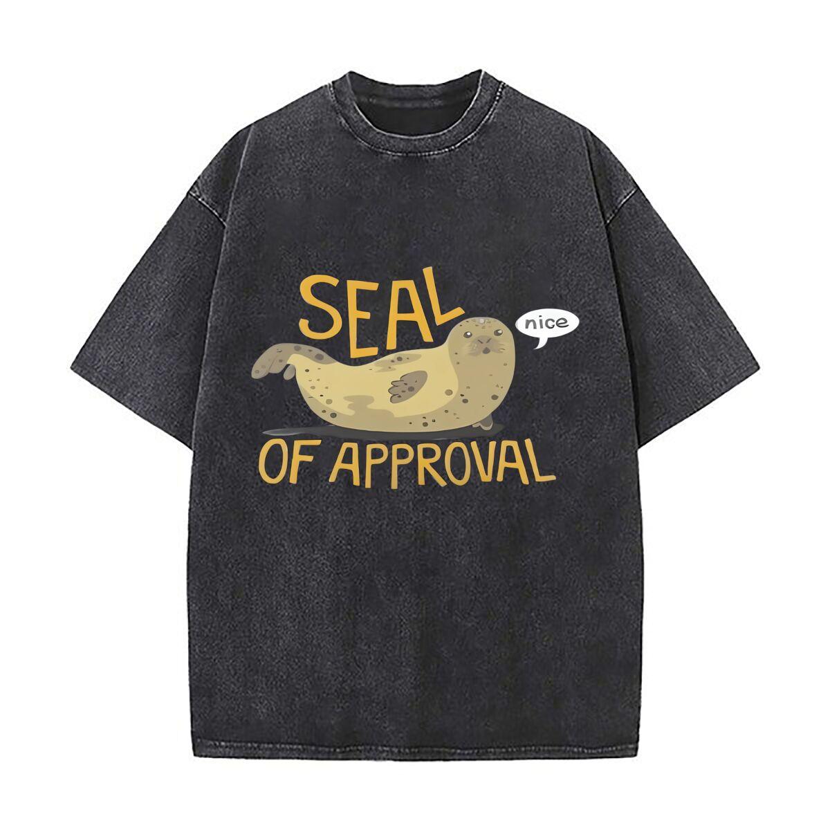 Seal of Approval Humorous Animal Graphic Loose Solid Distressed T Shirt American Casual Crew Neck Top S
Seal of Approval Humorous Animal Graphic Loose Solid Distressed T Shirt American Casual Crew Neck Top S
