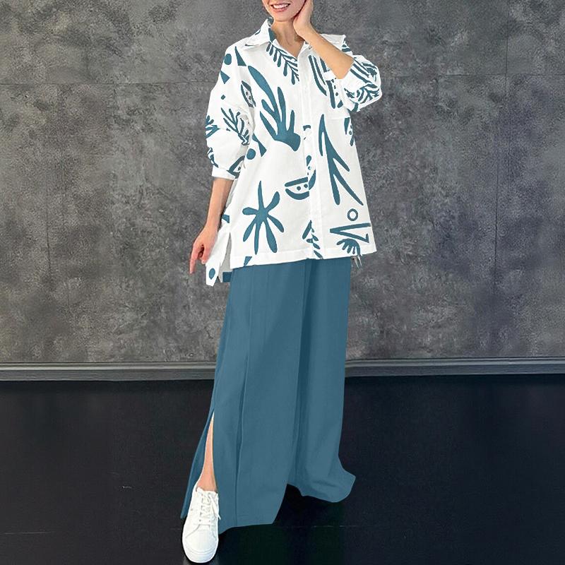 ZANZEA Женский Блузка с длинным рукавом и принтом и брюки Повседневные костюмы-двойки 2XL синий
ZANZEA Женский Блузка с длинным рукавом и принтом и брюки Повседневные костюмы-двойки 2XL синий